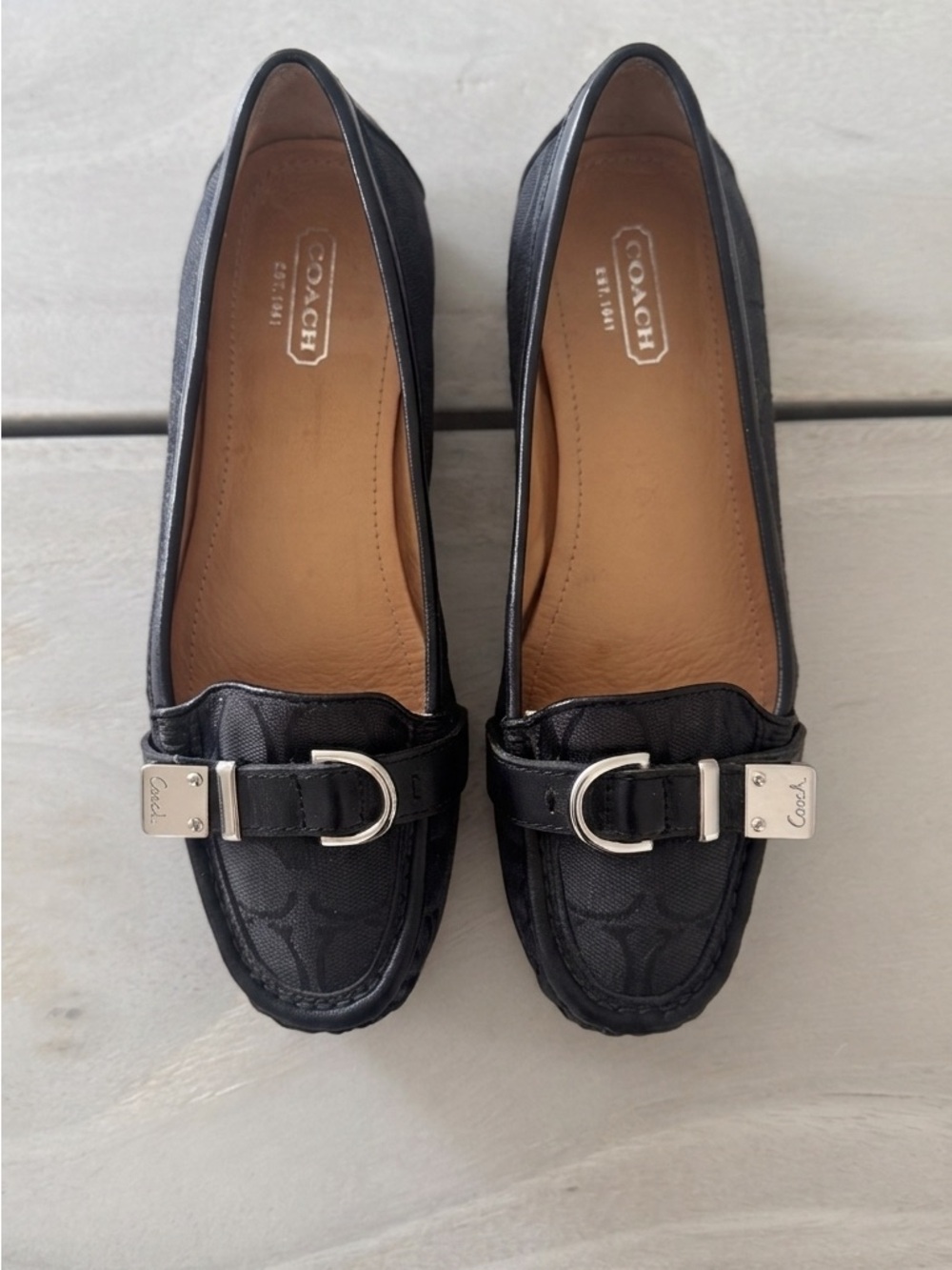 Coach Flores Black Signature Leather & Canvas Loafers 7B